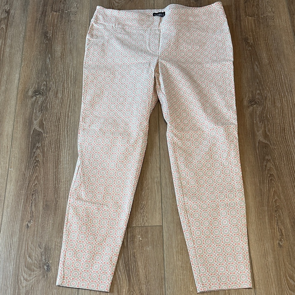 Soho Apparel Coral and White Geometric Straight Leg Pants